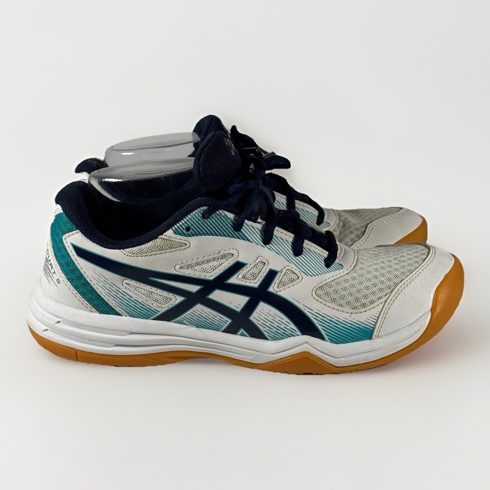 Asics Upcourt 5 Volleyball Shoe White Deep Ocean Teal 1074A039 Mens 6.5 Womens 8